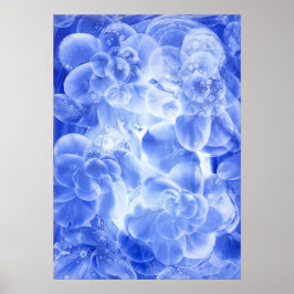 Hand Painted Blue White Floral Abstract Art ポスター