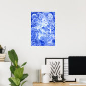 Hand Painted Blue White Floral Abstract Art ポスター (ホームオフィス)