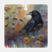 Hand Painted - Botanical Raven メタルオーナメント (正面)