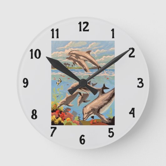 Hand Painted By Number | Playful Dolphins | ラウンド壁時計 (正面)