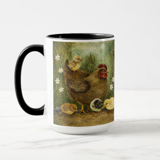 Hand-Painted Chicken & Chicks and Rooster Mug マグカップ (左)