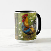 Hand-Painted Chicken & Chicks and Rooster Mug マグカップ (正面右)