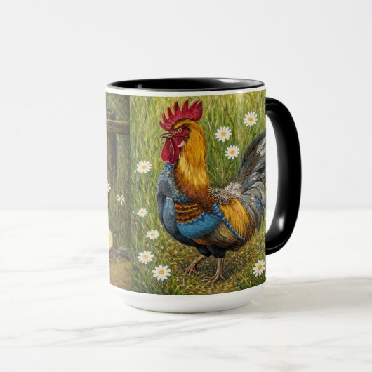 Hand-Painted Chicken & Chicks and Rooster Mug マグカップ (正面右)