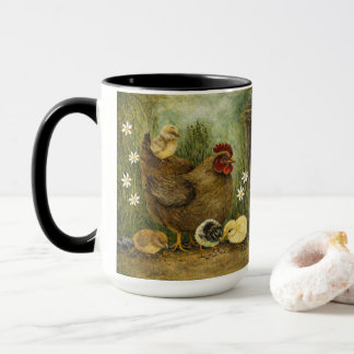 Hand-Painted Chicken & Chicks and Rooster Mug マグカップ