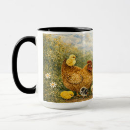 Hand-Painted Chicken & Chicks and Rooster Mug マグカップ