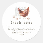 Hand Painted Chicken Farm or Coop Egg Carton Label ラウンドシール (正面)
