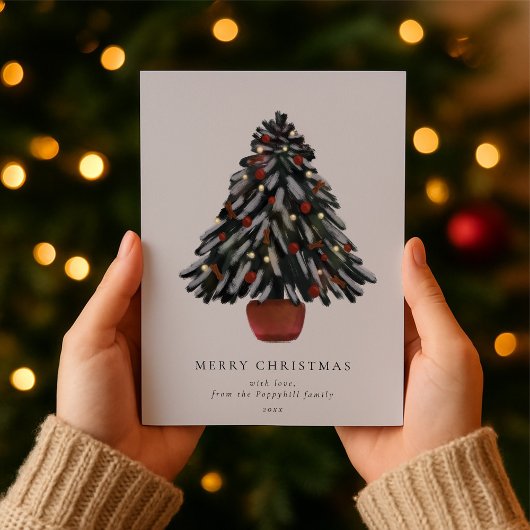 Hand-Painted Christmas Tree Family Greeting シーズンカード