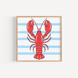 Hand-Painted Coastal Mediterranean Lobster Art ポスター