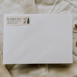 Hand Painted Cream Christmas Tree Reindeer Address ラベル