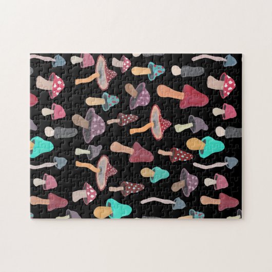 Hand Painted Cute Mushroom Fungi Pattern ジグソーパズル (横)