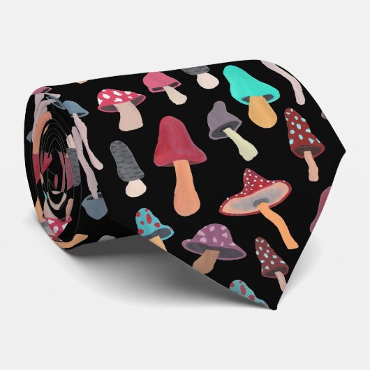 Hand Painted Cute Mushroom Fungi Pattern ネクタイ (ロール)