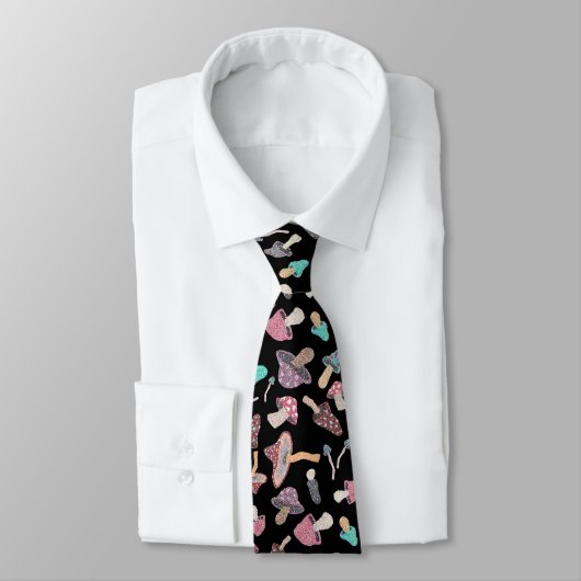 Hand Painted Cute Mushroom Fungi Pattern  Neck Tie ネクタイ (タイ)