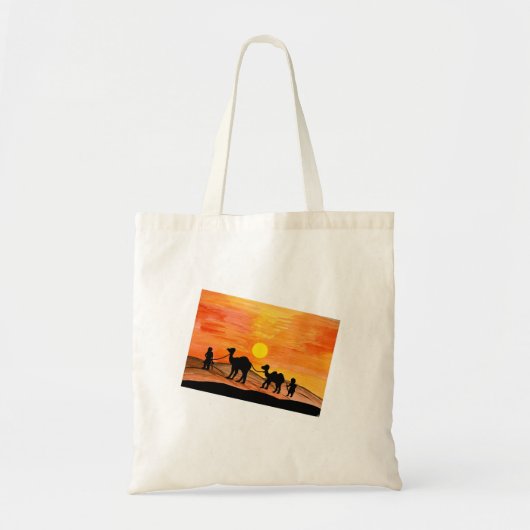 Hand-painted Desert Sunset Camel Tote Bag トートバッグ (正面)