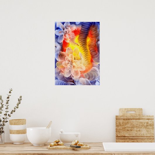 Hand Painted Fantasy Floral Art Glowing Abstract ポスター (キッチン)