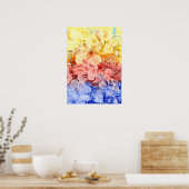 Hand Painted Fantasy Floral Art - Yellow Red Blue  ポスター (キッチン)