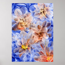 Hand Painted Floral Fantasy - Blue and Peach Bloom ポスター