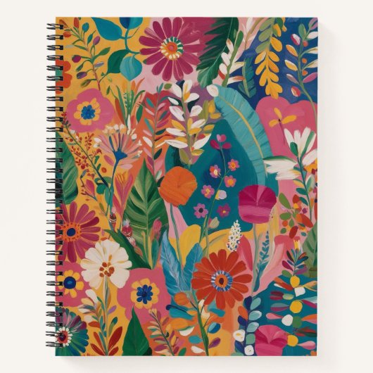 Hand-painted Floral Spiral Colorful Notebook  ノートブック (正面)