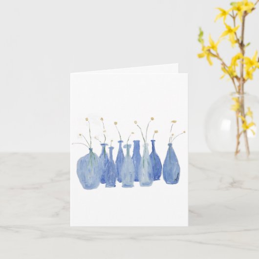 Hand Painted Flower Cobalt  Jar Bottle  カード (黄色い花)