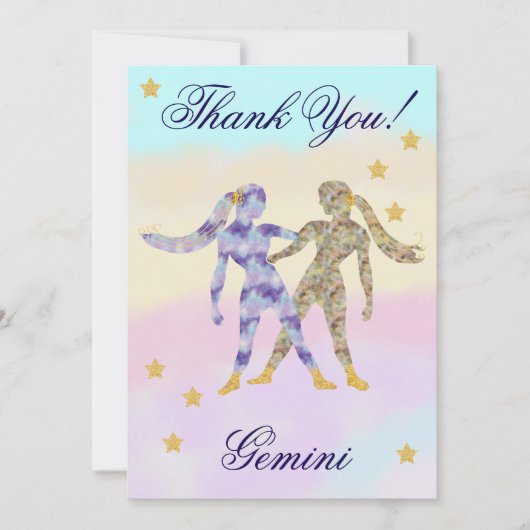 Hand-Painted Gemini Birthday Thank You サンキューカード (正面)