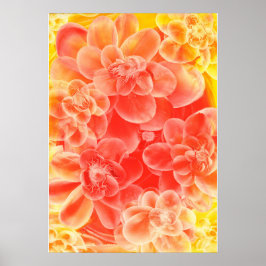 Hand Painted Gouache Flowers in Warm Sunset Colors ポスター