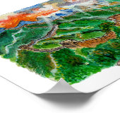 Hand Painted Great Wall of China Watercolor Art ポスター (角)