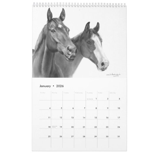 Hand Painted Horses  カレンダー (1月 2026)