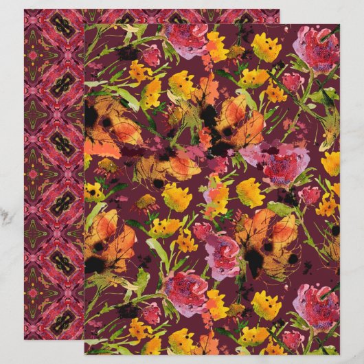 Hand-Painted Ink Florals Paper Sheet (正面/裏面)