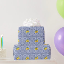 Hand-painted Italian tiles Amalfi blue & lemons ラッピングペーパー