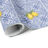 Hand-painted Italian tiles Amalfi blue & lemons ラッピングペーパー (ロールコーナー)