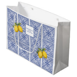 Hand-painted Italian tiles Amalfi blue & lemons ラージペーパーバッグ