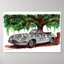 Hand Painted Jaguar E-Type Convertible Watercolor 