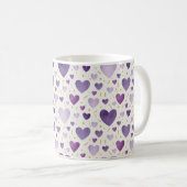 Hand-Painted Lavender & Gold Watercolor Hearts コーヒーマグカップ (正面右)