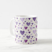 Hand-Painted Lavender & Gold Watercolor Hearts コーヒーマグカップ (正面左)