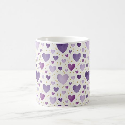 Hand-Painted Lavender & Gold Watercolor Hearts コーヒーマグカップ (中央)