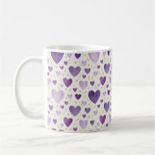 Hand-Painted Lavender & Gold Watercolor Hearts コーヒーマグカップ (左)