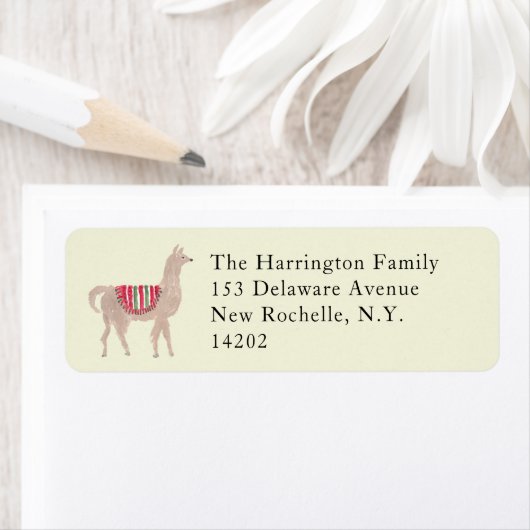 Hand-Painted Llama Farm Beige Return Address Label ラベル (インサイチュ)