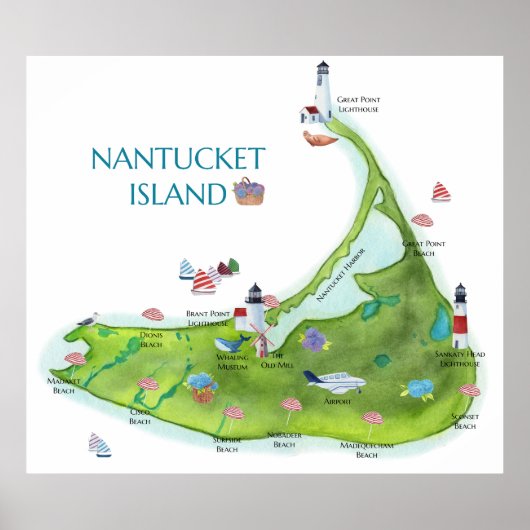 Hand Painted Nantucket Island ポスター (正面)