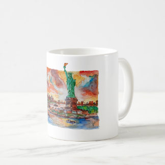 Hand Painted New York Liberty Statue Watercolor コーヒーマグカップ