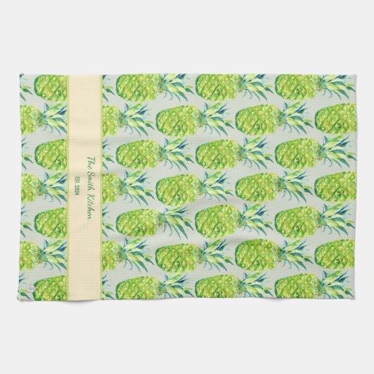 Hand-Painted PIneapple Personalized Watercolor キッチンタオル (横)