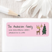 Hand Painted Pink Christmas Tree Reindeer Address ラベル (インサイチュ)