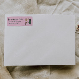 Hand Painted Pink Christmas Tree Reindeer Address ラベル