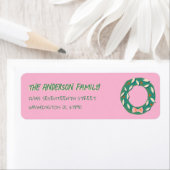Hand Painted Pink Green Christmas Wreath Address ラベル (インサイチュ)