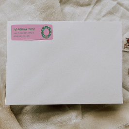 Hand Painted Pink Green Christmas Wreath Address ラベル