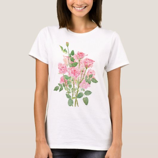 hand painted pink rose bouquet tシャツ (正面)