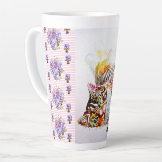 Hand Painted Pink Shabby Tabby Cat Cats Latte Mug カフェラテマグ (左アングル)
