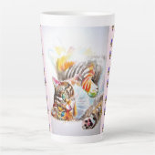 Hand Painted Pink Shabby Tabby Cat Cats Latte Mug カフェラテマグ (正面)