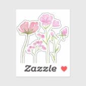 Hand-Painted Pink Wildflowers Illustration シール (シート)