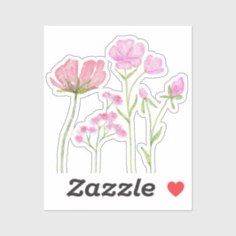 Hand-Painted Pink Wildflowers Illustration シール