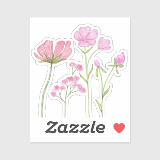 Hand-Painted Pink Wildflowers Illustration シール (シート)