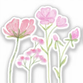 Hand-Painted Pink Wildflowers Illustration シール (正面)